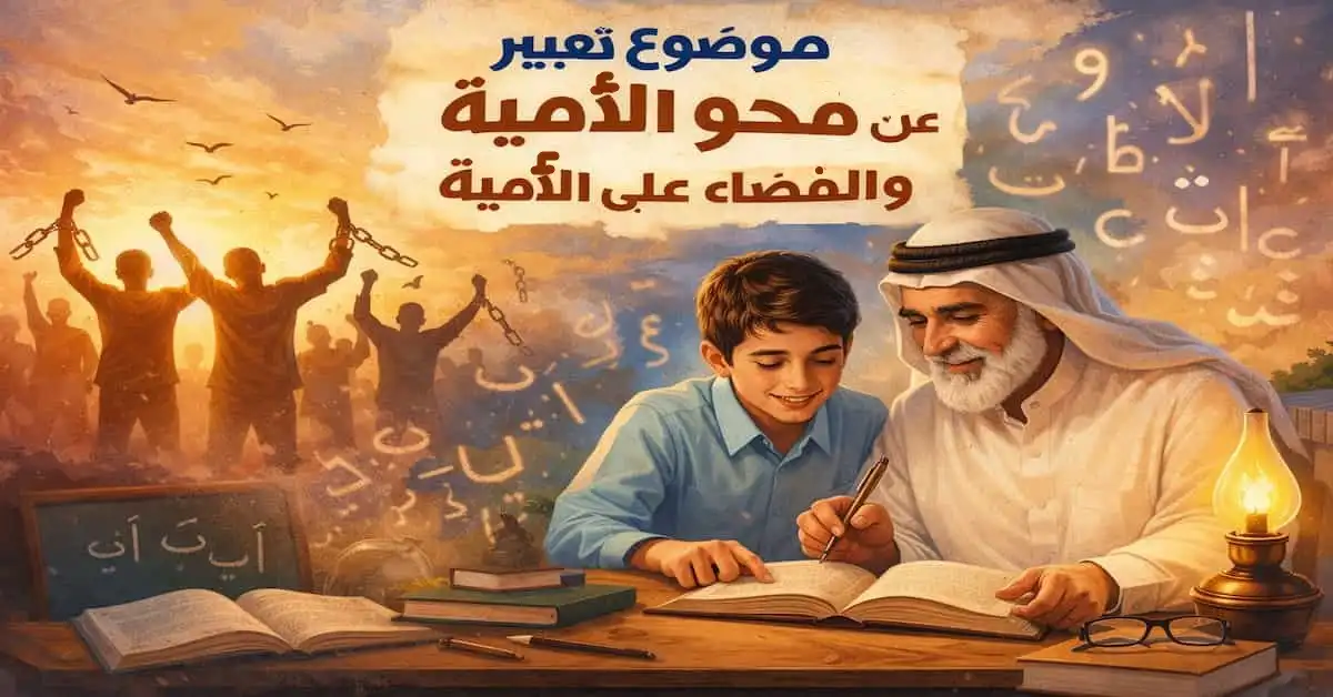 ChatGPT-Image-26-ديسمبر-2025-10_39_33-ص موضوع تعبير عن محو الامية والقضاء على الأمية بالعناصر 2026