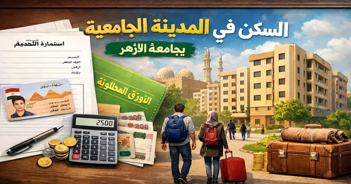 ChatGPT-Image-3-يناير-2026-10_49_16-ص شروط ومصاريف السكن في المدينة الجامعية بجامعة الازهر واوراق التقديم 2026