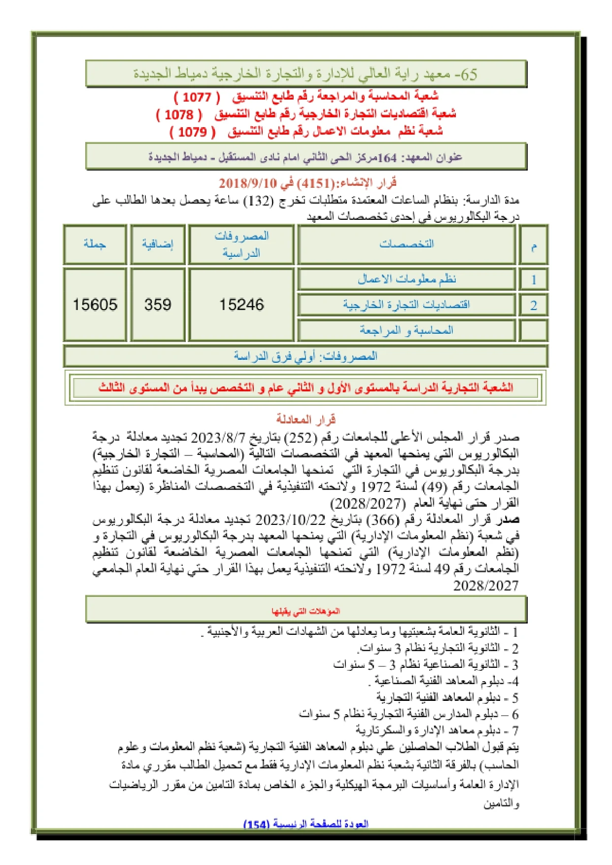 112_page-0001 تنسيق ومصاريف معهد راية العالى للإدارة والتجارة الخارجية في دمياط الجديدة 2026