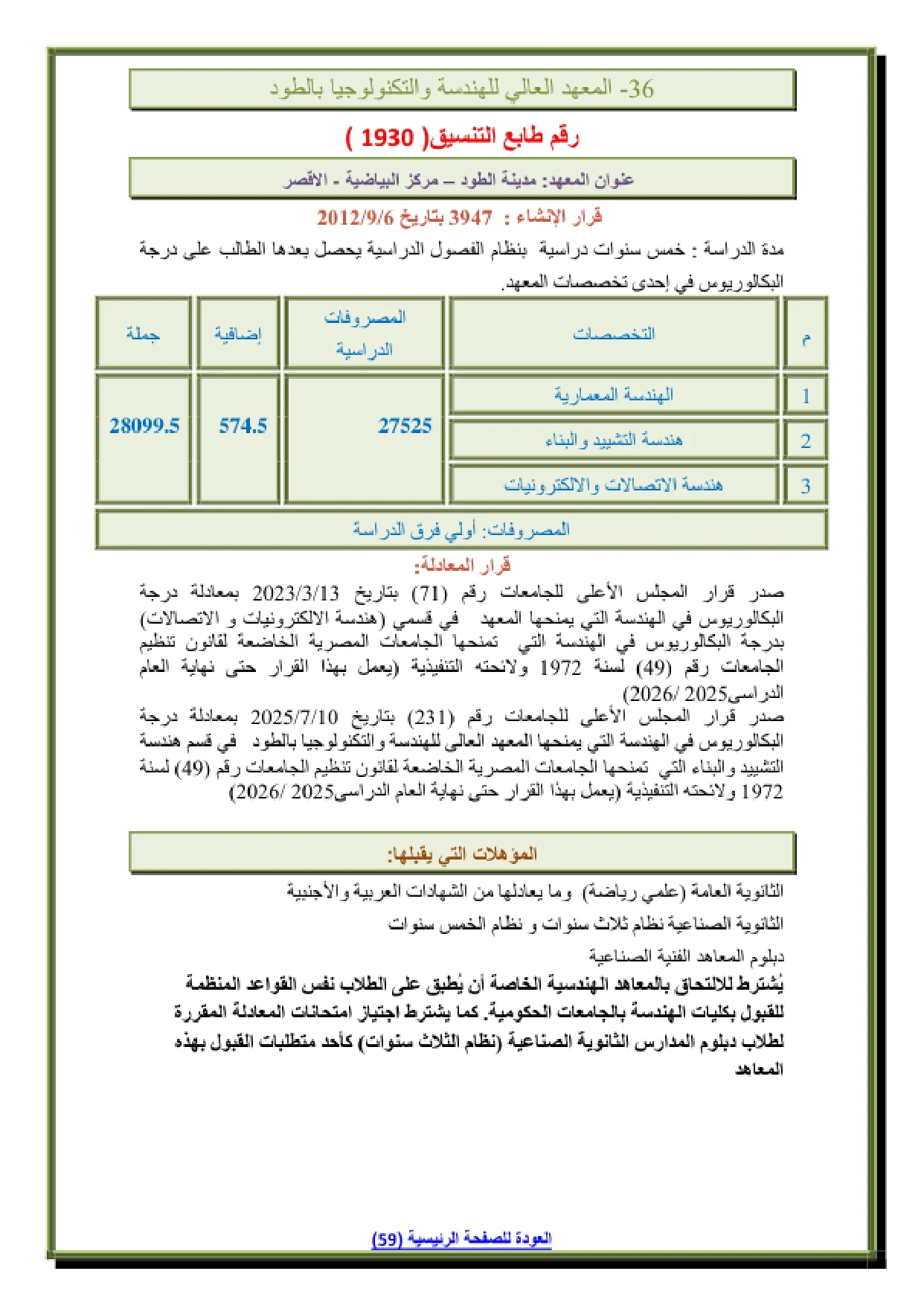036_page-0001 تنسيق ومصاريف المعهد العالى للهندسة والتكنولوجيا بالطود الاقصر وشروط التقديم 2026