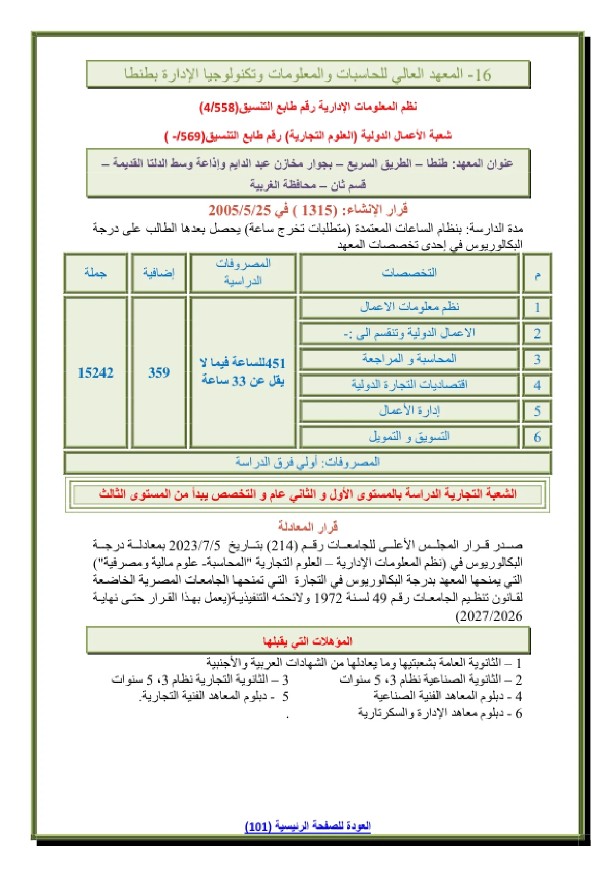 070_page-0001 مصاريف وتنسيق المعهد العالي للحاسبات والمعلومات في طنطا وشروط التقديم 2026