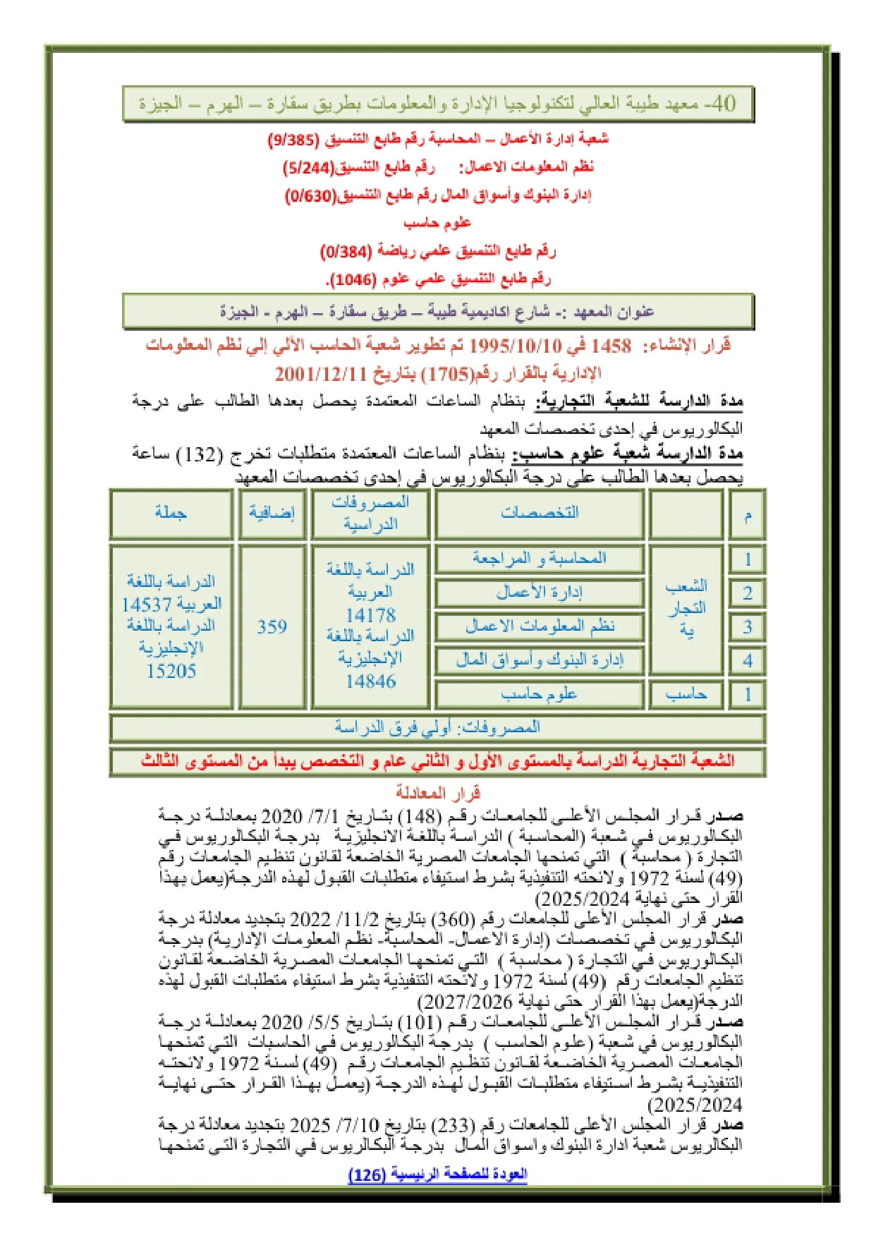 088_page-0001 تنسيق ومصاريف معهد طيبة العالي في سقارة شعبة علوم حاسب وشروط التقديم 2026