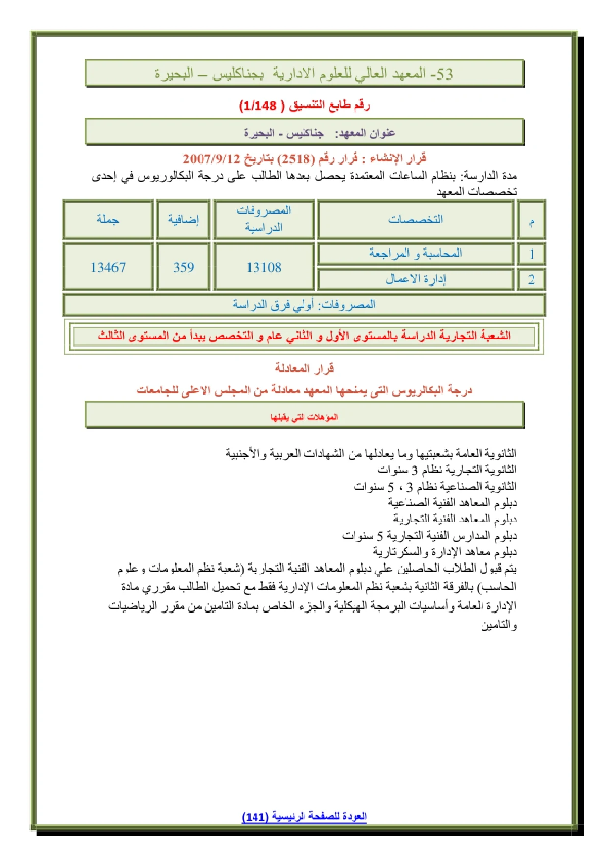 101_page-0001 تنسيق ومصاريف المعهد العالى للعلوم الادارية بجناكليس – البحيرة وشروط التقديم 2026