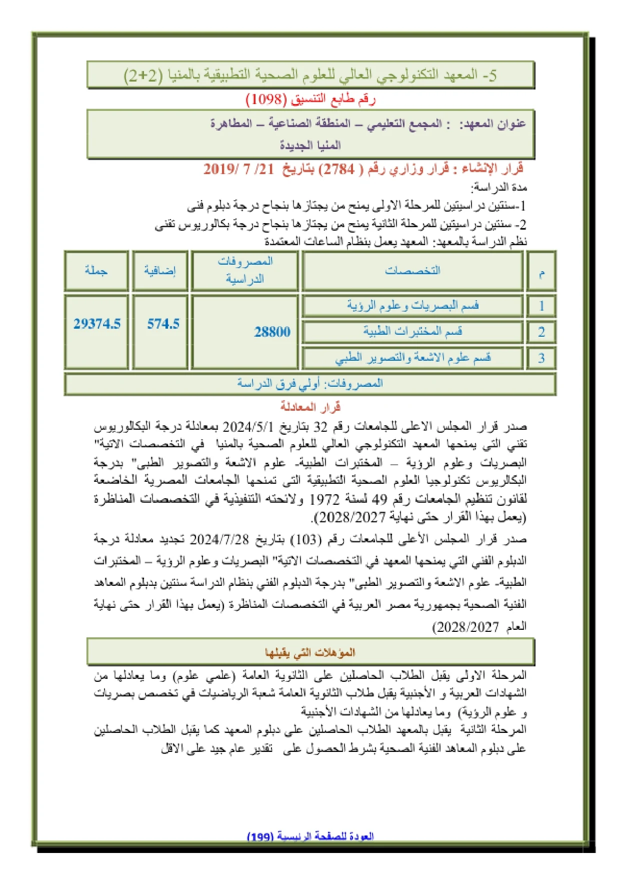 150_page-0001 مصاريف وتنسيق المعهد التكنولوجي العالي للعلوم الصحية التطبيقية بالمنيا"2+2" 2026