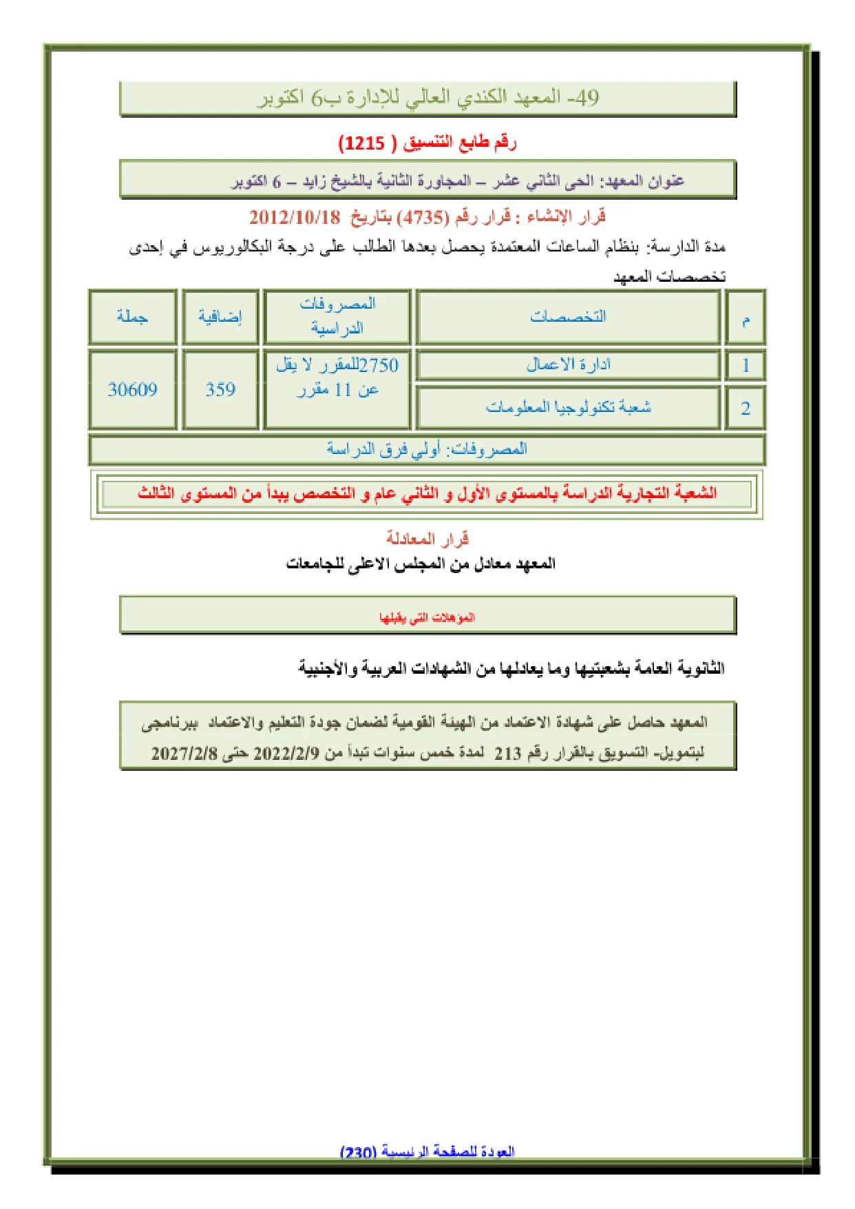 182_page-0001 تنسيق ومصاريف المعهد الكندى العالى للادارة 6 اكتوبر وشروط التقديم 2026