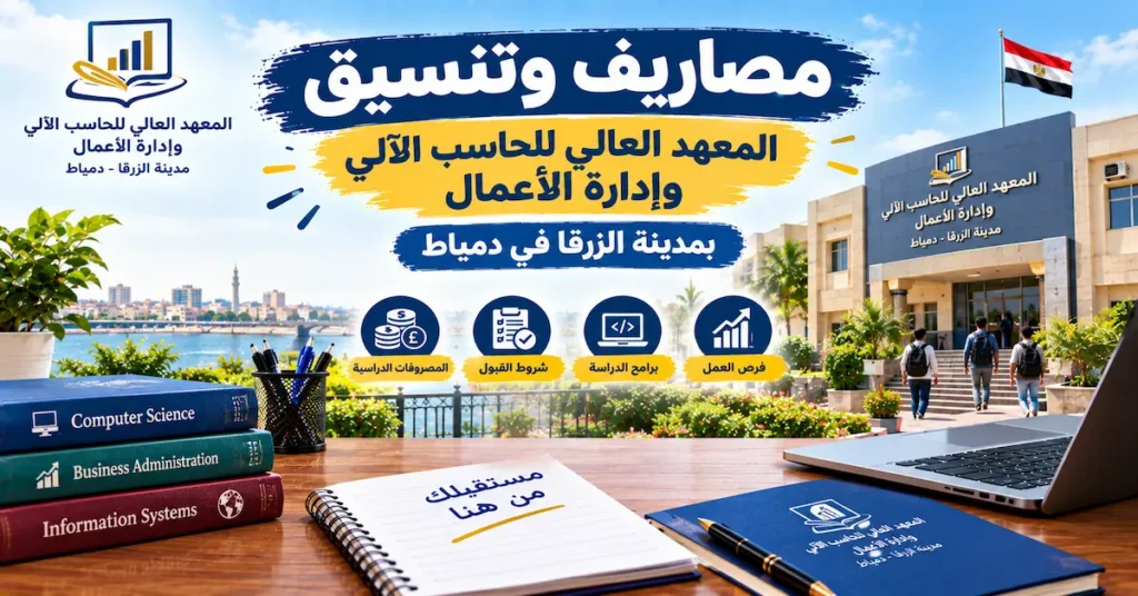 مصاريف وتنسيق المعهد العالي للحاسب الآلي وإدارة الأعمال بمدينة الزرقا في دمياط